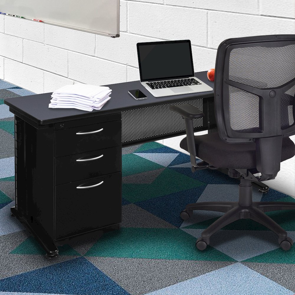 66 x 30 Teachers Desk with Single Pedestal Drawer Unit- Grey. Picture 6