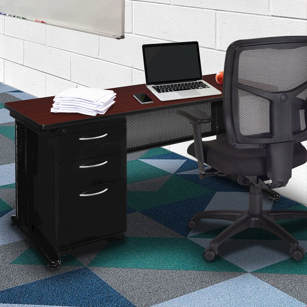 72 x 24 Teachers Desk with Single Pedestal Drawer Unit- Mahogany. Picture 6