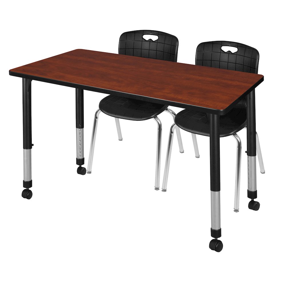 48x24 Mobile Adjustable Classroom Table- Cherry & 2 Andy 18 Stack Chairs- Black. Picture 1