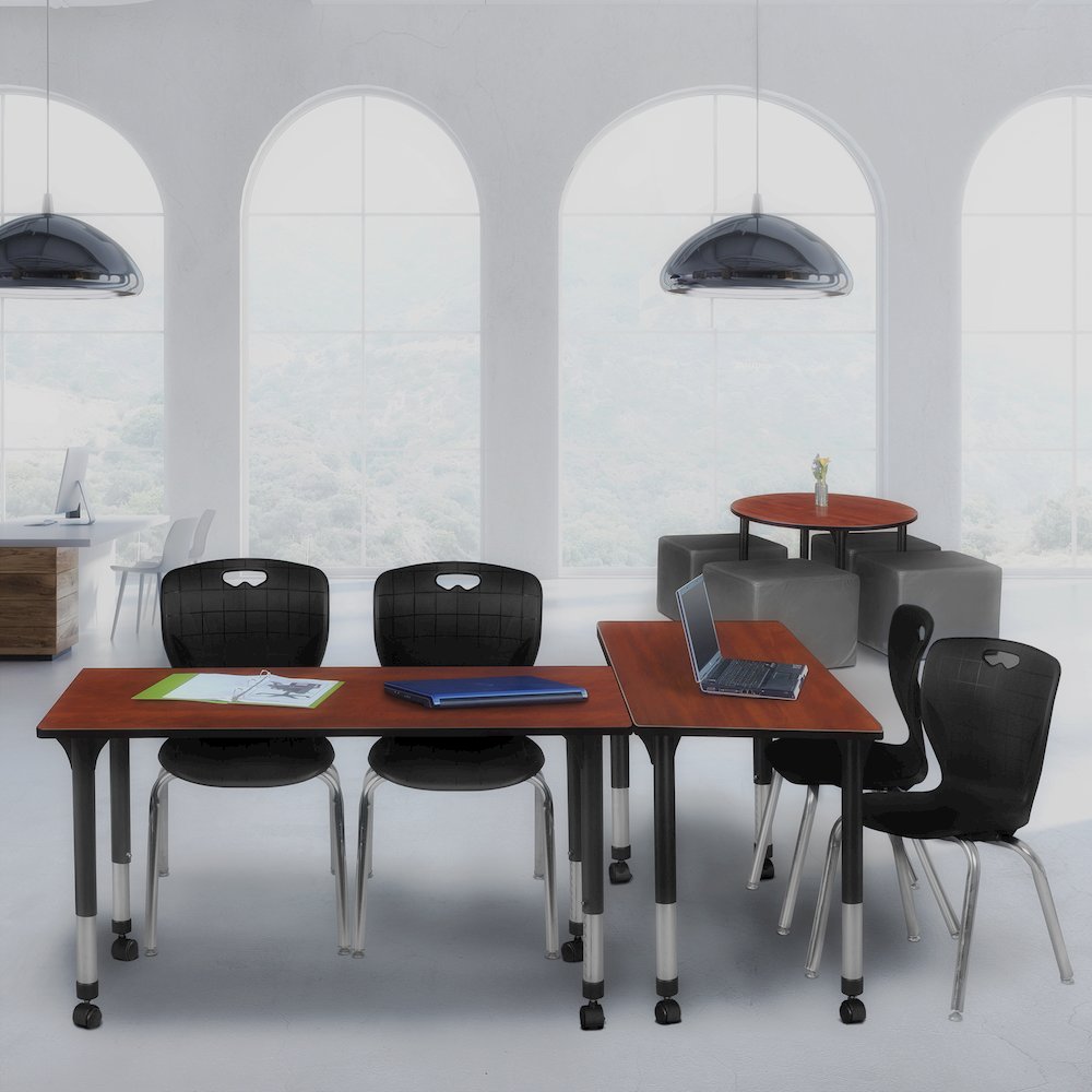 48x24 Mobile Adjustable Classroom Table- Cherry & 2 Andy 18 Stack Chairs- Black. Picture 7