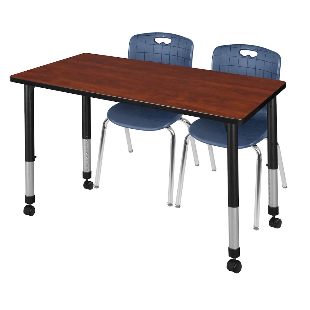 48x24 Mobile Adjustable Classroom Table- Cherry & 2 Andy 18 Stack Chairs- Blue. Picture 1