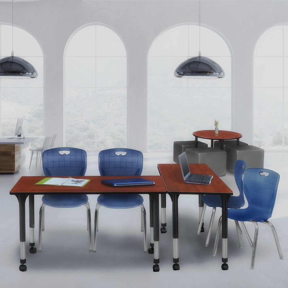 48x24 Mobile Adjustable Classroom Table- Cherry & 2 Andy 18 Stack Chairs- Blue. Picture 7