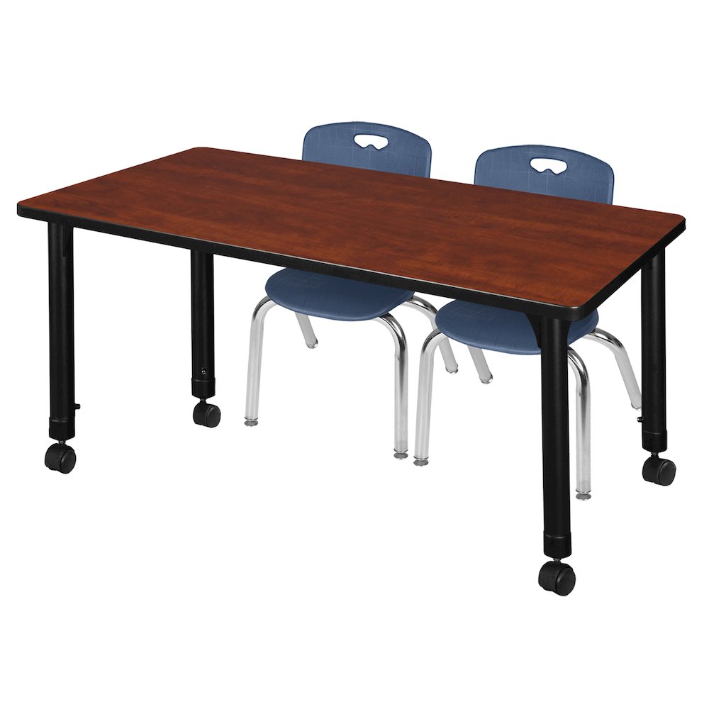 48x24 Mobile Adjustable Classroom Table- Cherry & 2 Andy 12 Stack Chairs- Blue. Picture 1