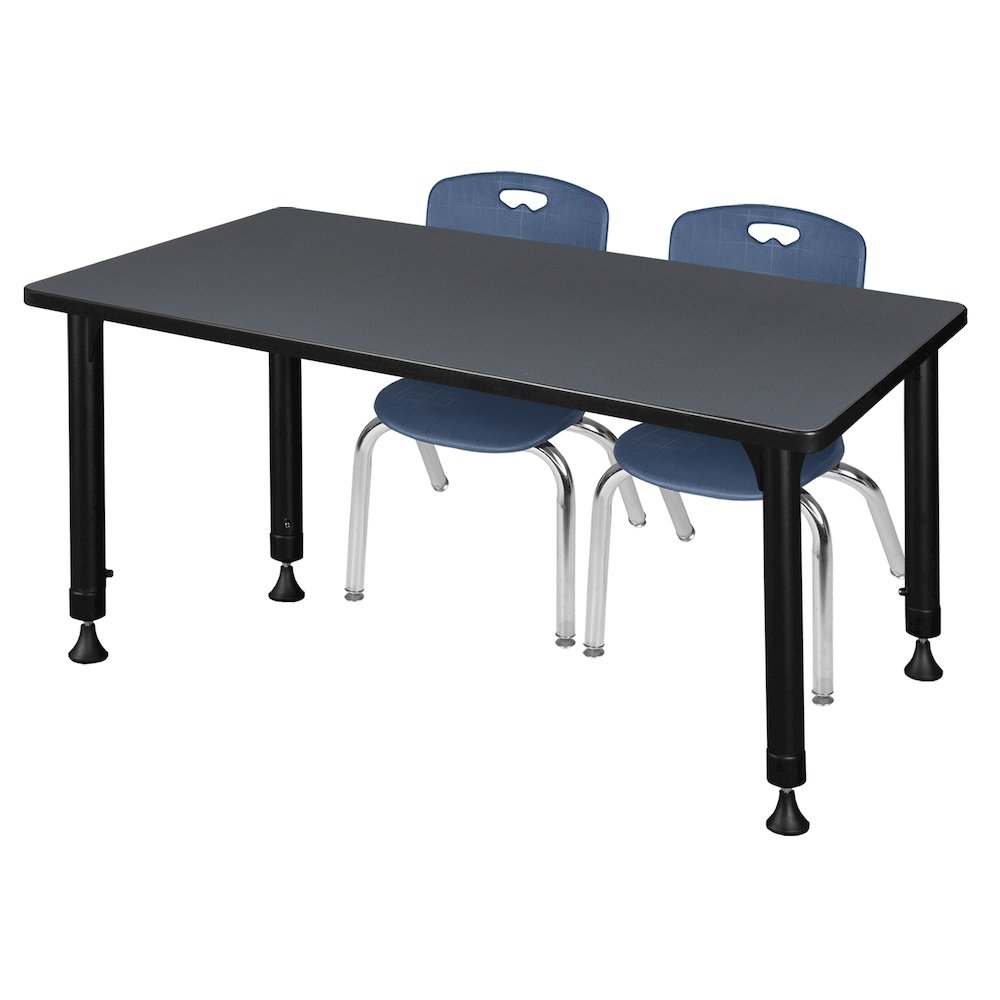 48 x 24 in. Adjustable Classroom Table- Grey & 2 Andy 12 in. Stack Chairs- Blue. Picture 1