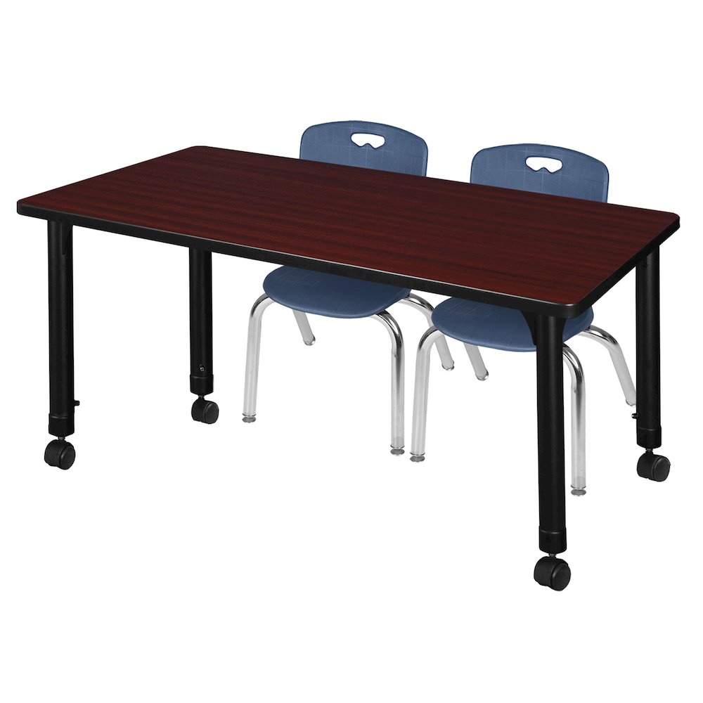 48x24 Mobile Adjustable Classroom Table- Mahogany & 2 Andy 12 Stack Chairs- Blue. Picture 1
