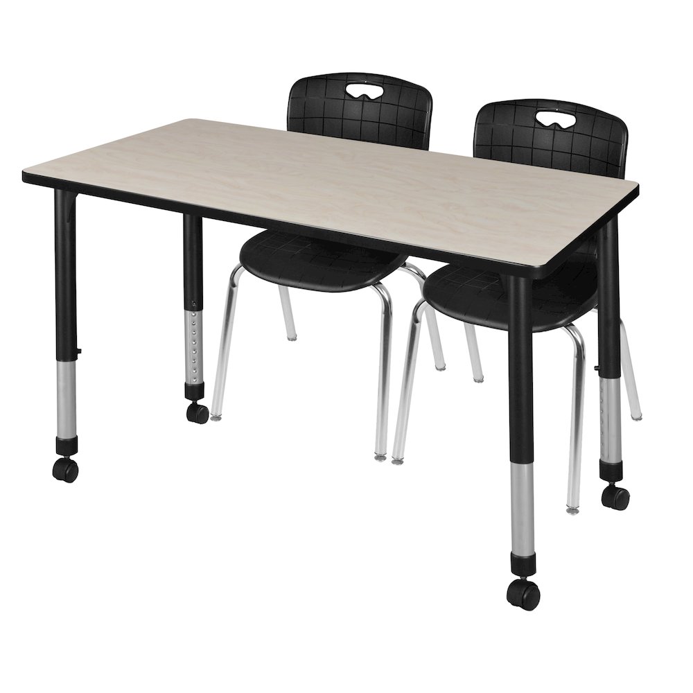 48x24 Mobile Adjustable Classroom Table- Maple & 2 Andy 18 Stack Chairs- Black. Picture 1