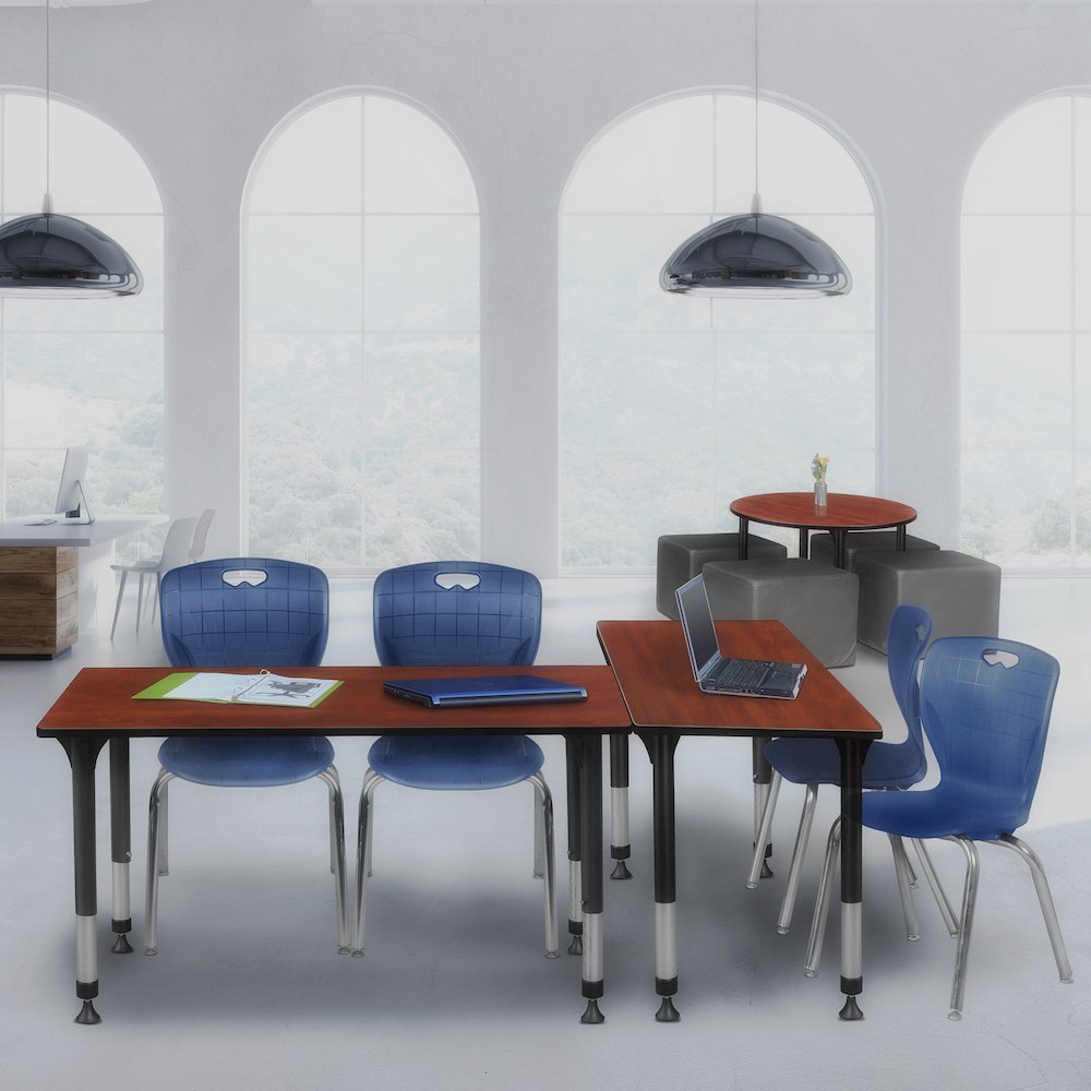 48x30 in. Adjustable Classroom Table- Cherry & 2 Andy 18 in. Stack Chairs- Blue. Picture 7
