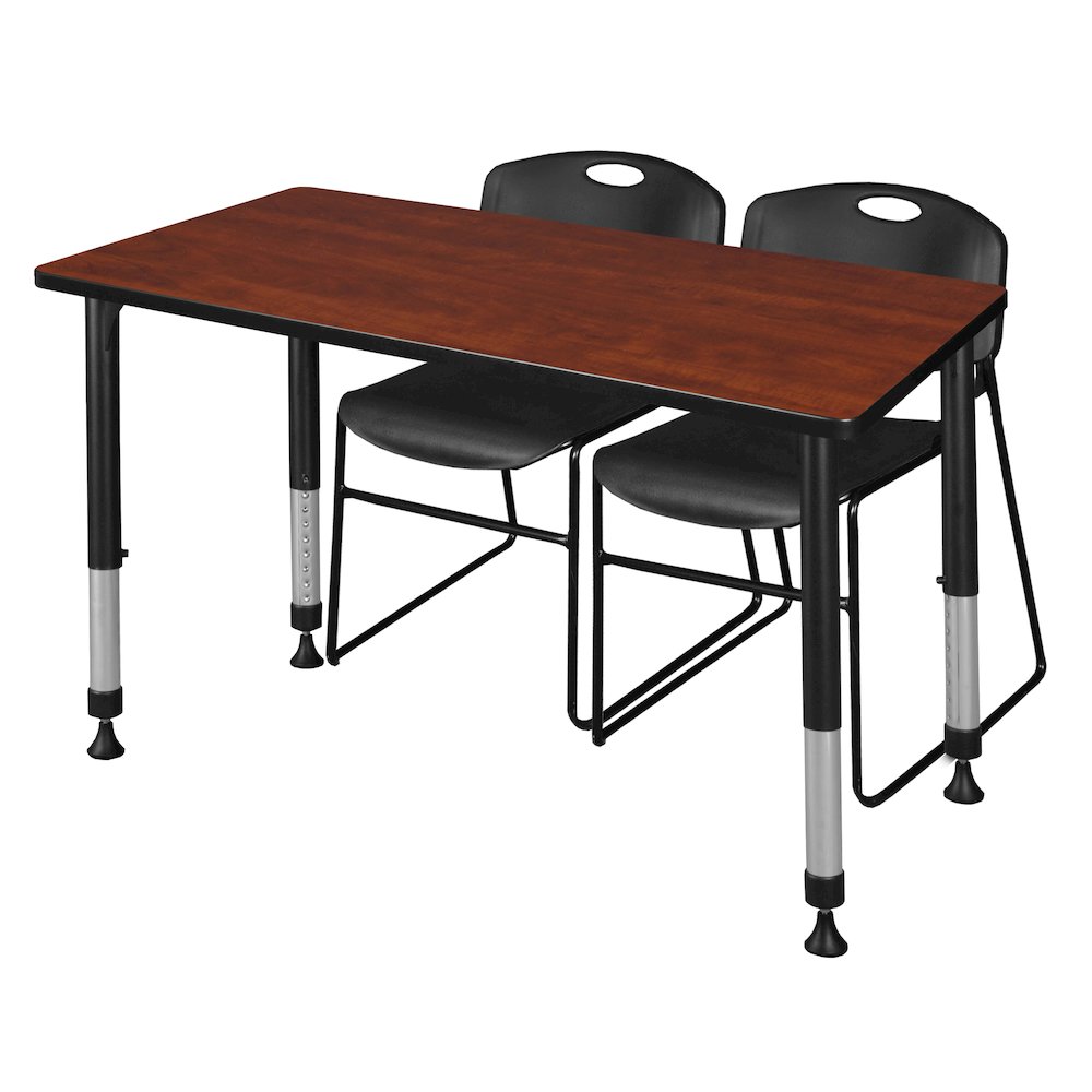 48 x 30 in. Adjustable Classroom Table- Cherry & 2 Zeng Stack Chairs- Black. Picture 1