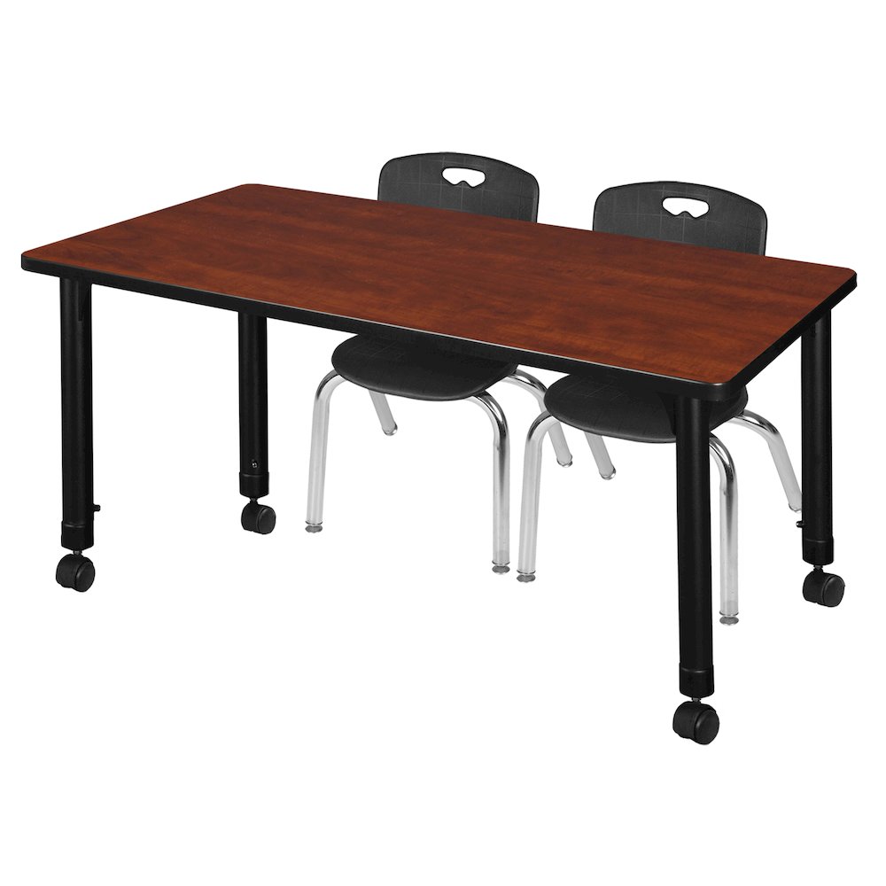 48x30 Mobile Adjustable Classroom Table- Cherry & 2 Andy 12 Stack Chairs- Black. Picture 1
