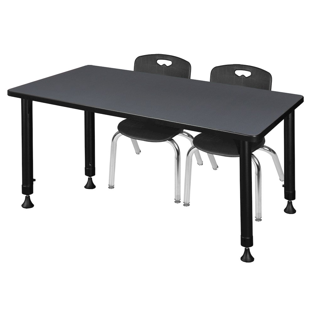 48 x 30 in. Adjustable Classroom Table- Grey & 2 Andy 12 in. Stack Chairs- Black. Picture 1