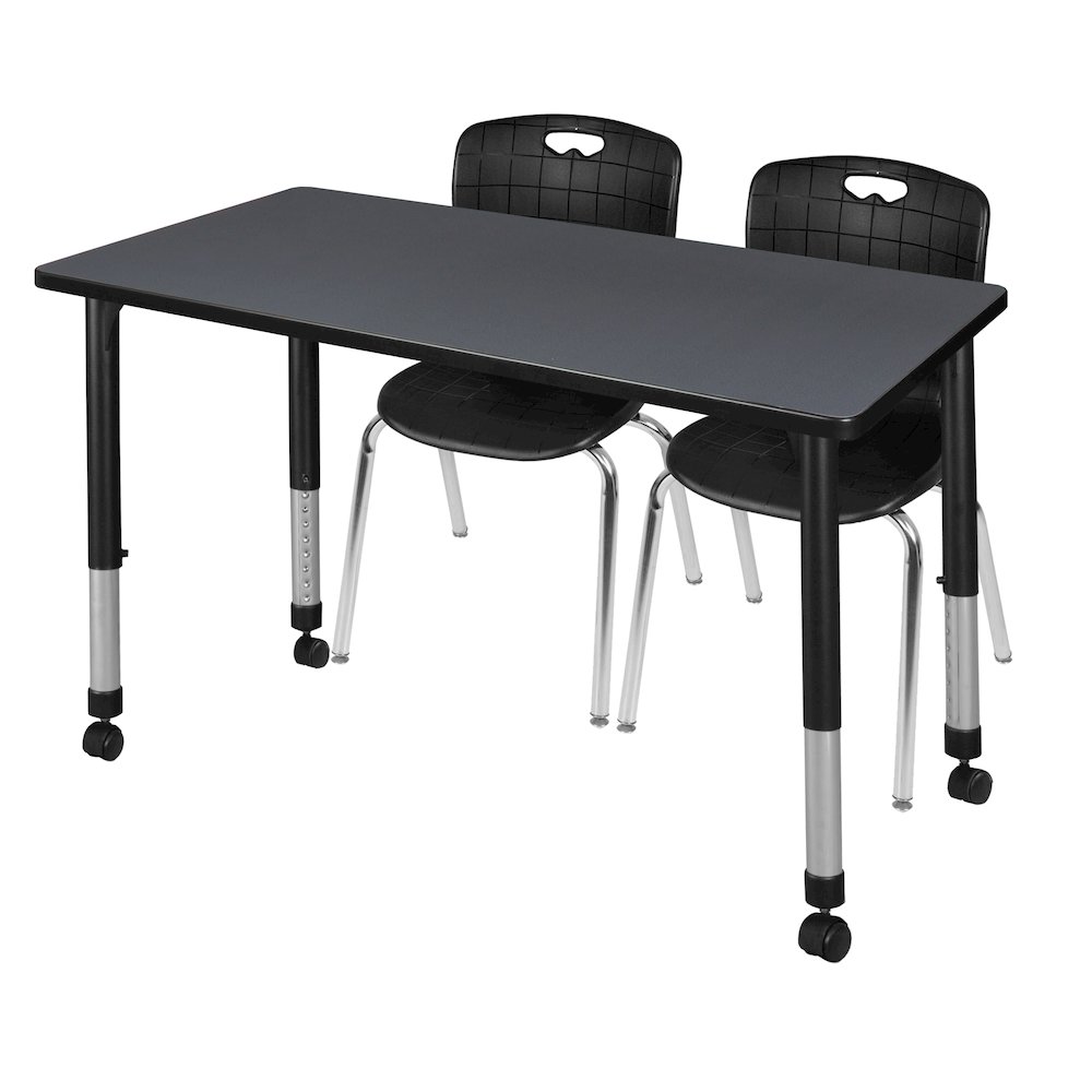 48x30 Mobile Adjustable Classroom Table- Grey & 2 Andy 18 Stack Chairs- Black. Picture 1