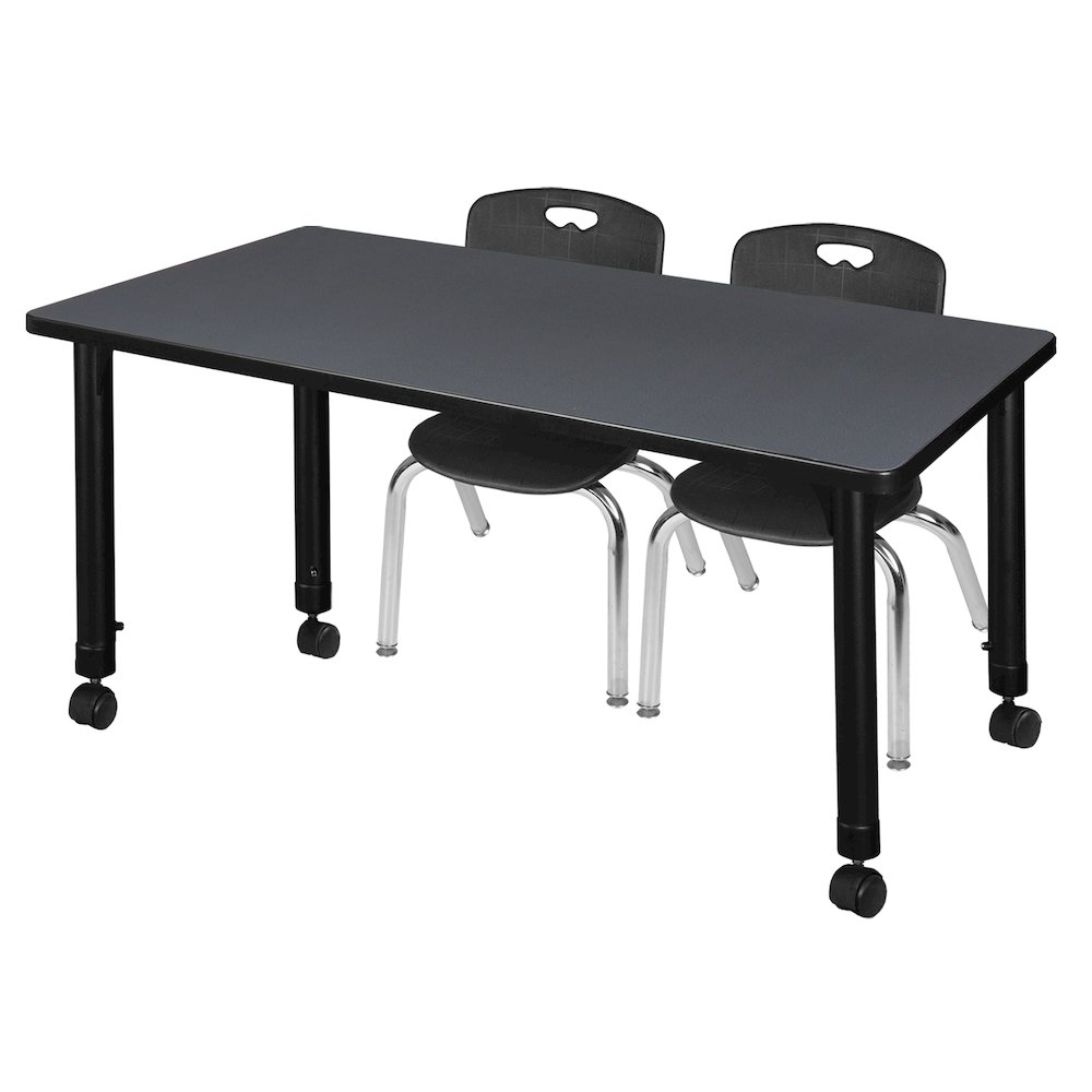 48x30 Mobile Adjustable Classroom Table- Grey & 2 Andy 12 Stack Chairs- Black. Picture 1