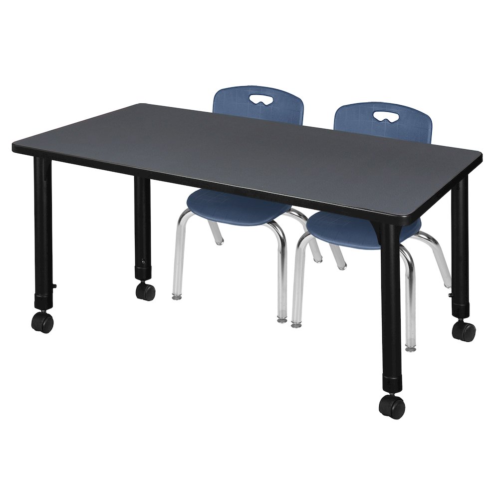 48x30 Mobile Adjustable Classroom Table- Grey & 2 Andy 12 Stack Chairs- Blue. Picture 1