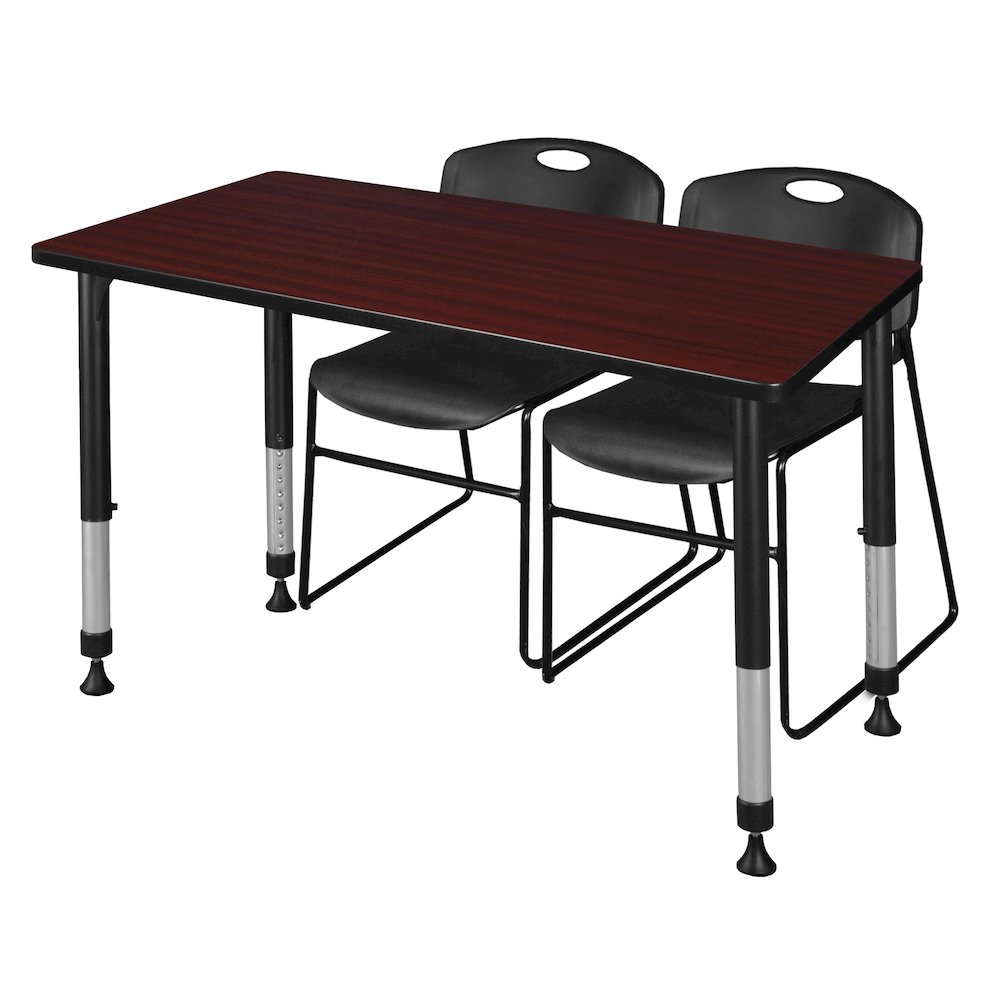 48 x 30 in. Adjustable Classroom Table- Mahogany & 2 Zeng Stack Chairs- Black. Picture 1
