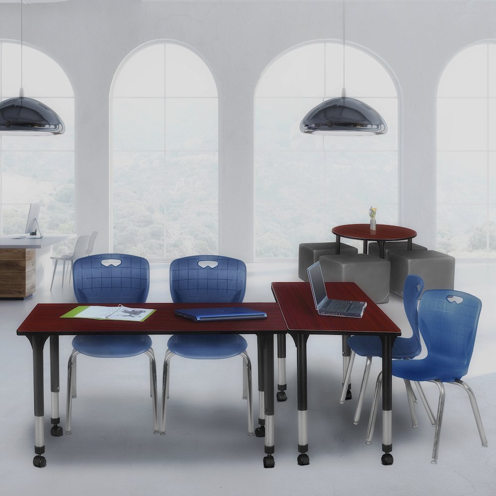 48x30 Mobile Adjustable Classroom Table- Mahogany & 2 Andy 18 Stack Chairs- Blue. Picture 7