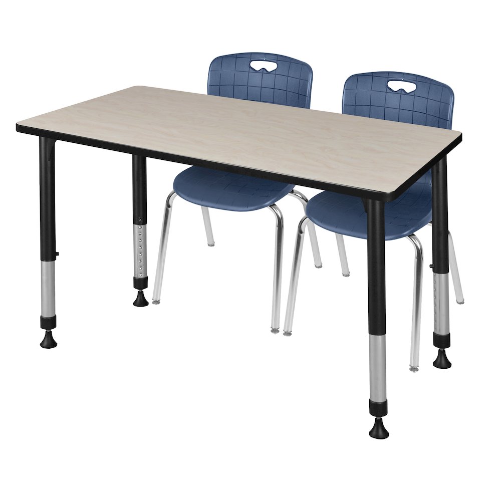 48 x 30 in. Adjustable Classroom Table- Maple & 2 Andy 18 in. Stack Chairs- Blue. Picture 1