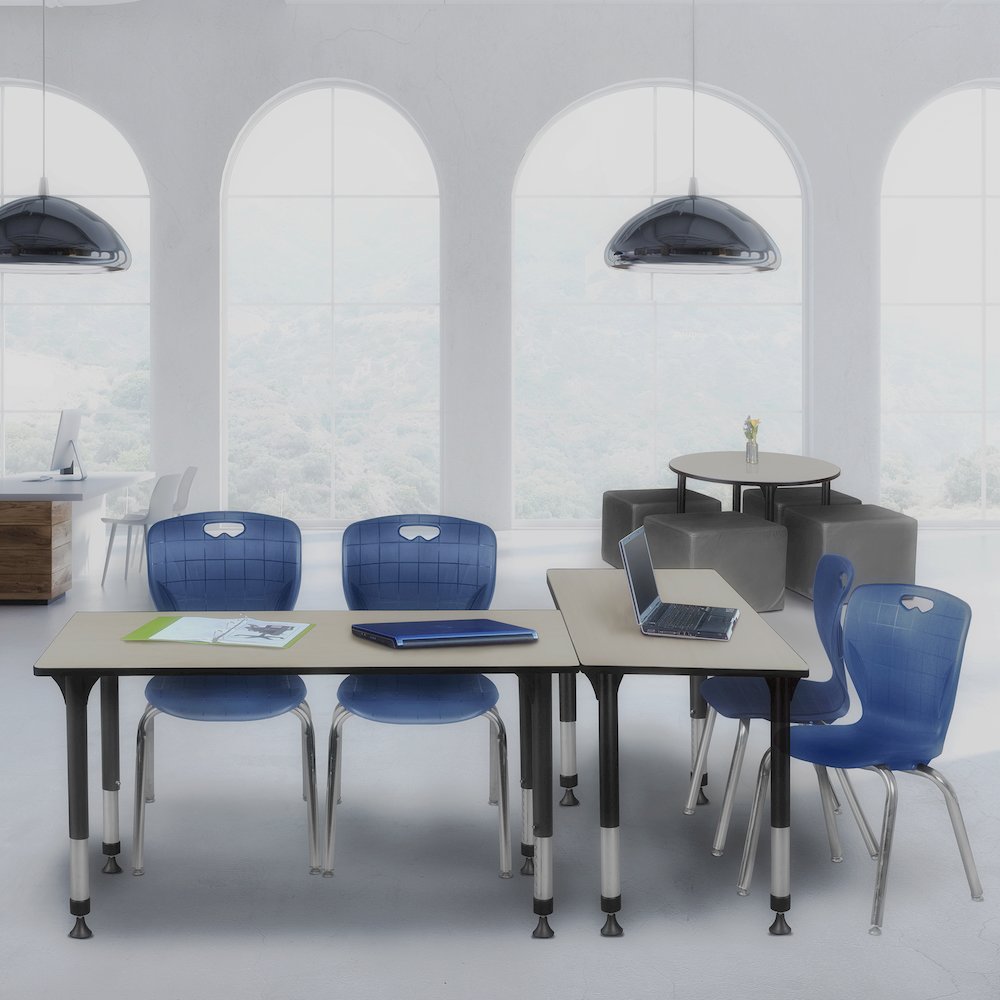 48 x 30 in. Adjustable Classroom Table- Maple & 2 Andy 18 in. Stack Chairs- Blue. Picture 7