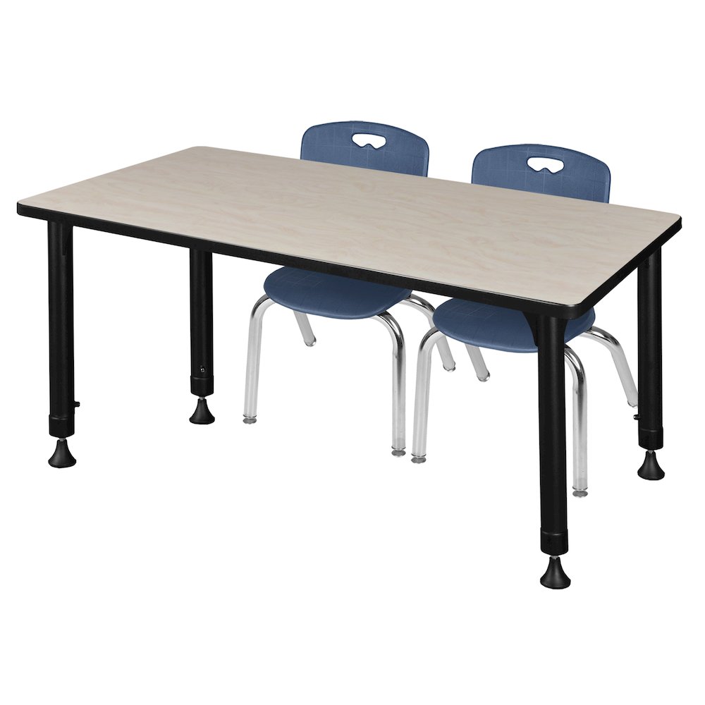 48 x 30 in. Adjustable Classroom Table- Maple & 2 Andy 12 in. Stack Chairs- Blue. Picture 1