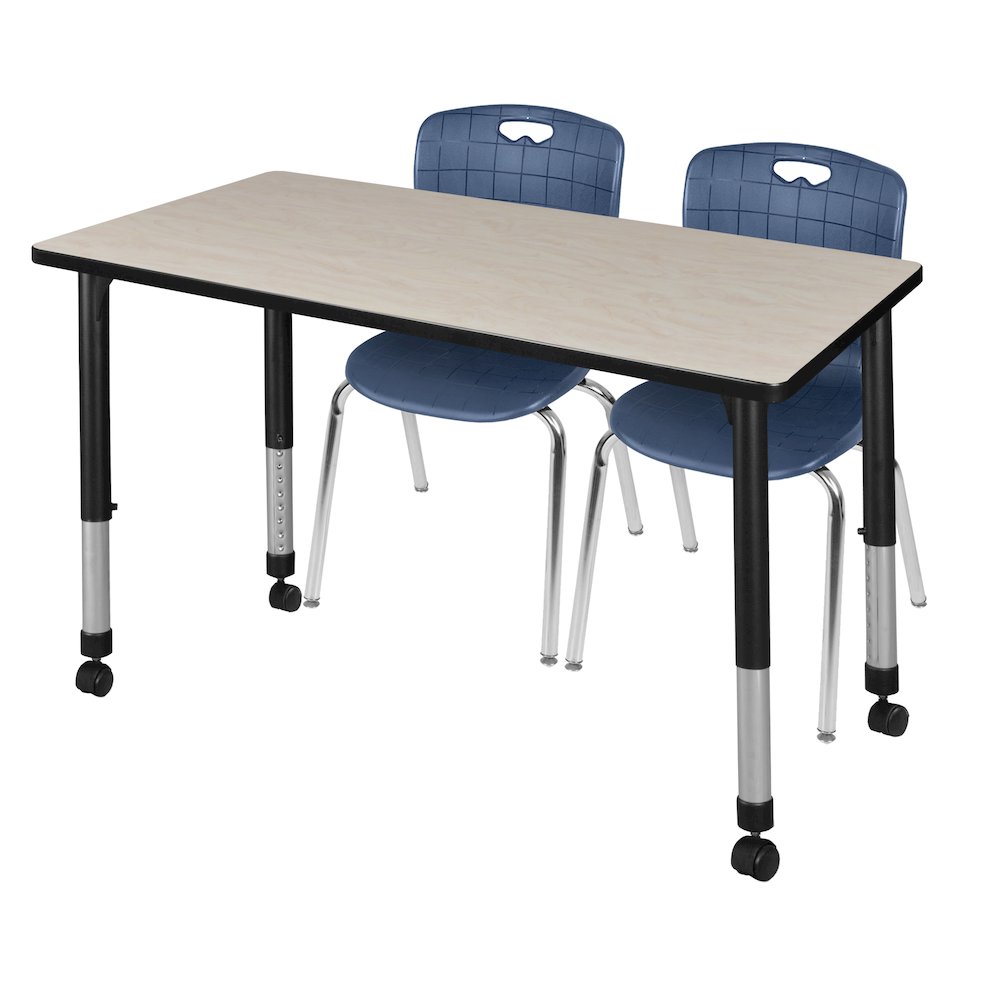 48x30 Mobile Adjustable Classroom Table- Maple & 2 Andy 18 Stack Chairs- Blue. Picture 1