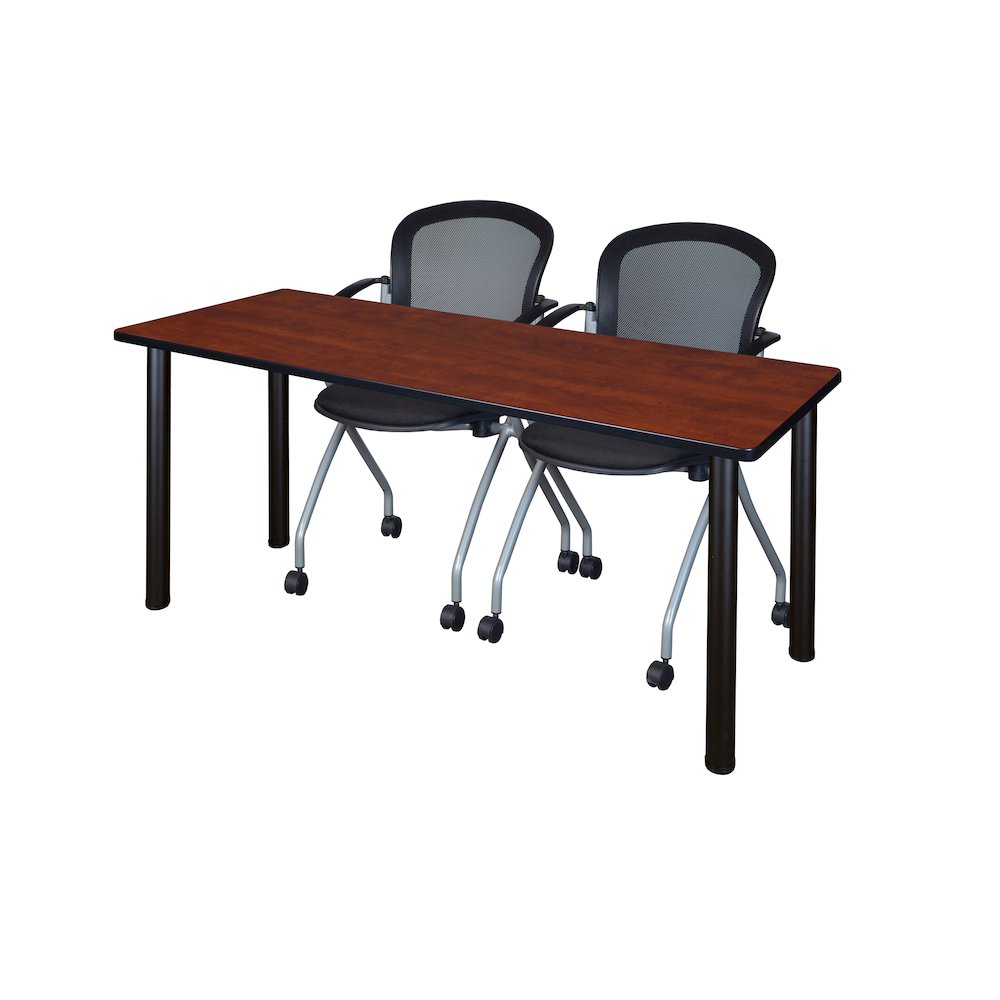 60 x 24 in. Training Table- Cherry Top, Black Legs & 2 Cadence Nesting Chairs. Picture 1