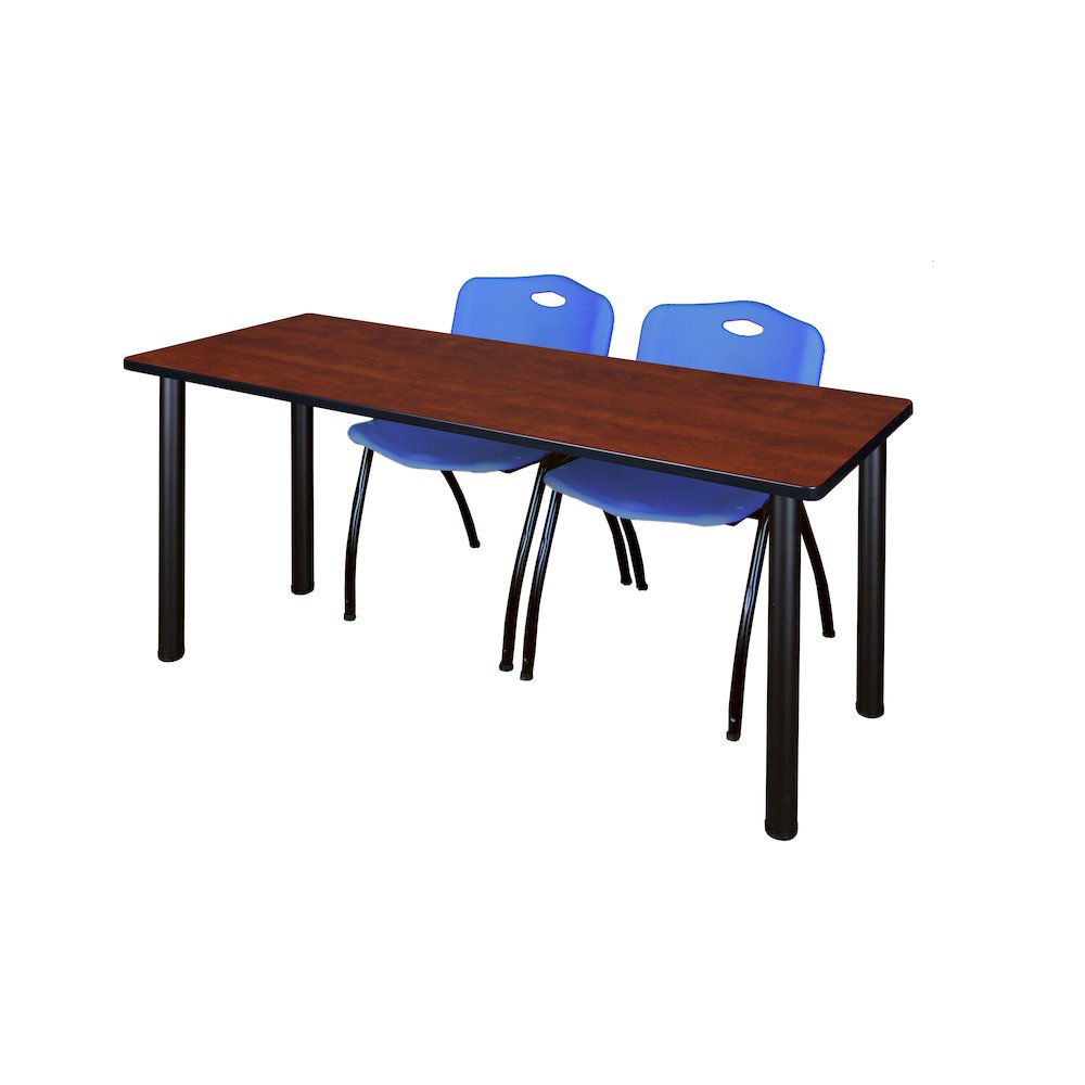 60 x 24 in. Training Table- Cherry Top, Black Legs & 2 M Stack Chairs- Blue. Picture 1
