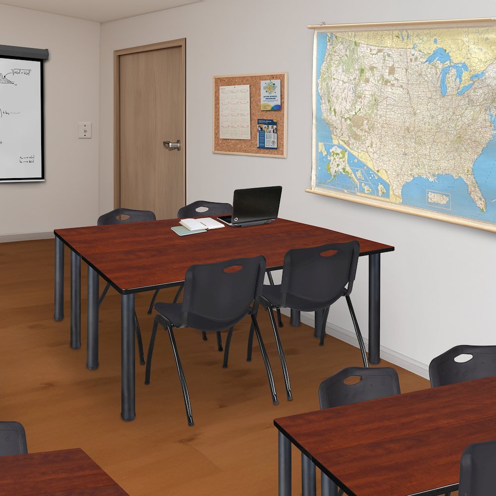 60 x 24 in. Training Table- Cherry Top, Black Legs & 2 M Stack Chairs- Black. Picture 7