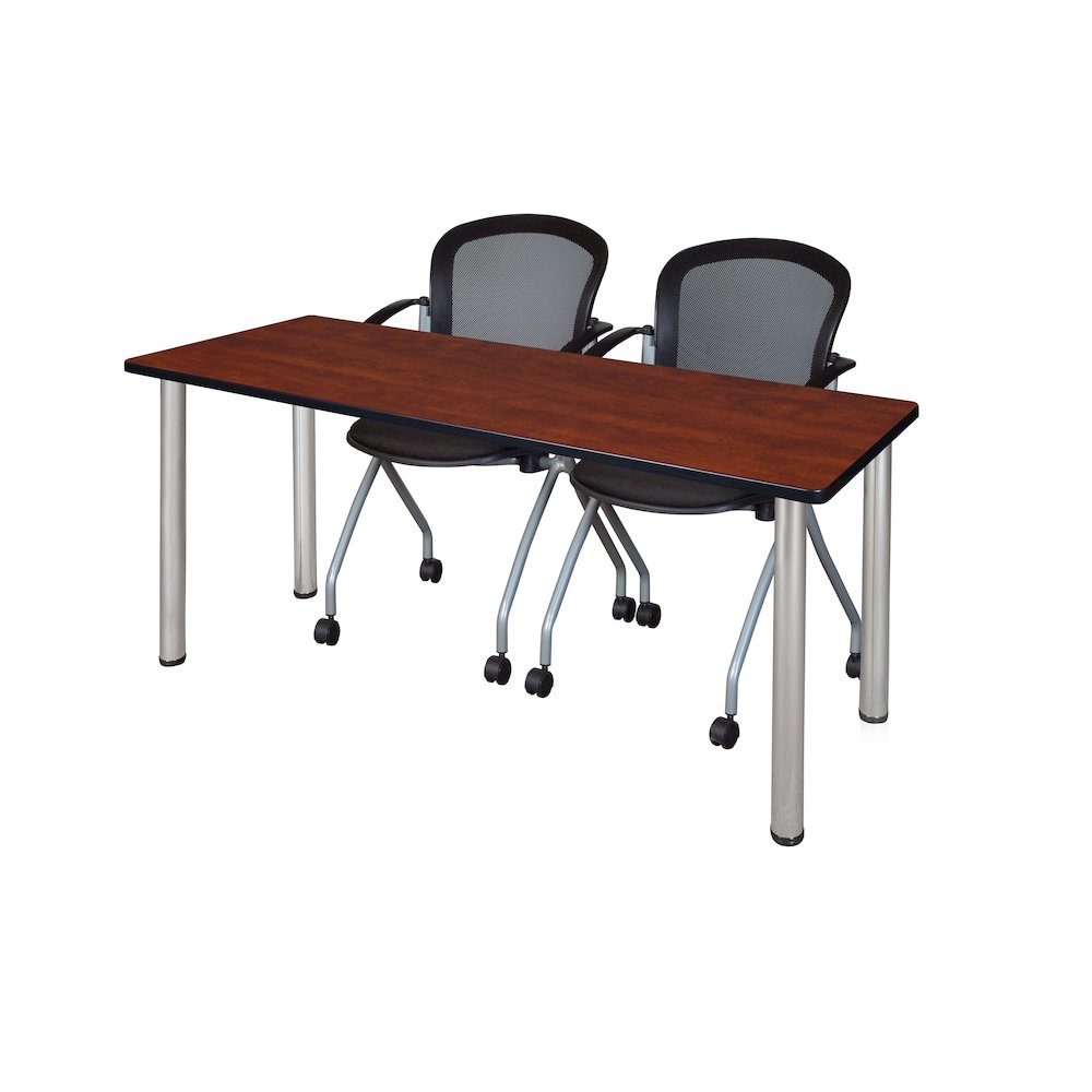 60 x 24 in. Training Table- Cherry Top, Chrome Legs & 2 Cadence Nesting Chairs. Picture 1