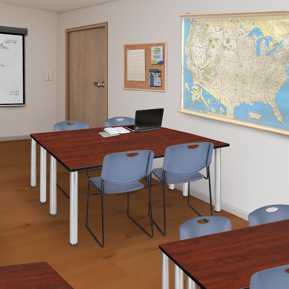 60 x 24 in. Training Table- Cherry Top, Chrome Legs & 2 Zeng Chairs- Blue. Picture 7