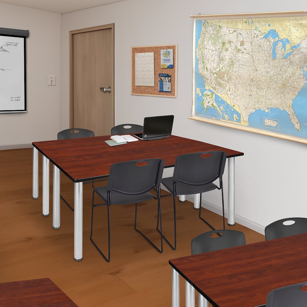 60 x 24 in. Training Table- Cherry Top, Chrome Legs & 2 Zeng Chairs- Black. Picture 7