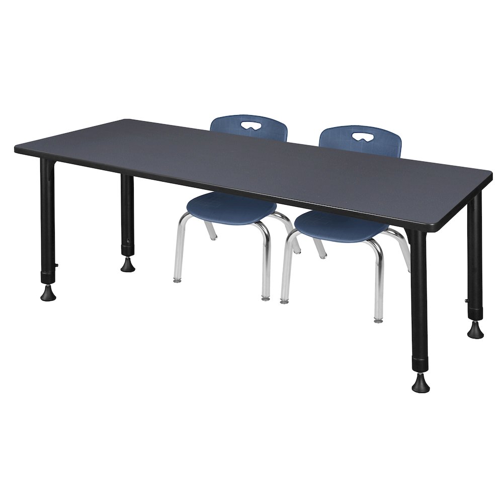 60 x 24 in. Adjustable Classroom Table- Grey & 2 Andy 12 in. Stack Chairs- Blue. Picture 1