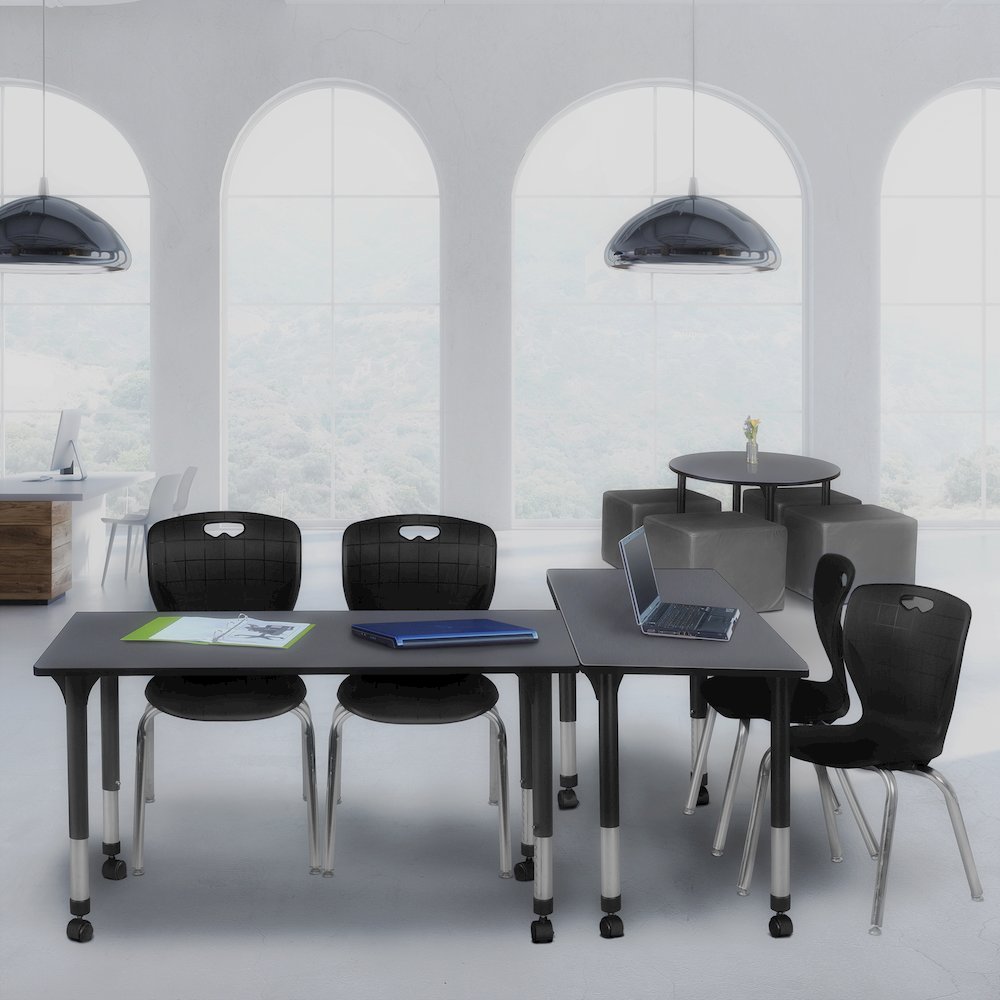 60x24 Mobile Adjustable Classroom Table- Grey & 2 Andy 18 Stack Chairs- Black. Picture 7