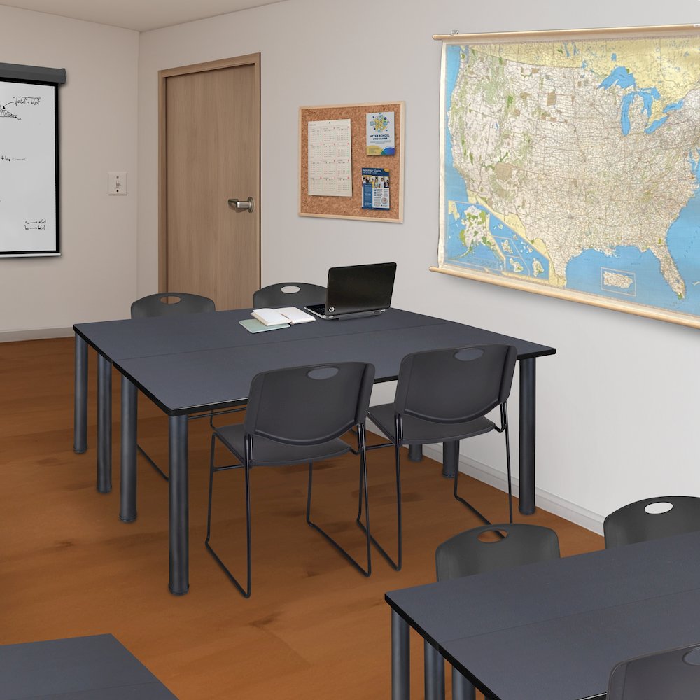 60 x 24 in. Training Table- Grey Top, Black Legs & 2 Zeng Chairs- Black. Picture 7