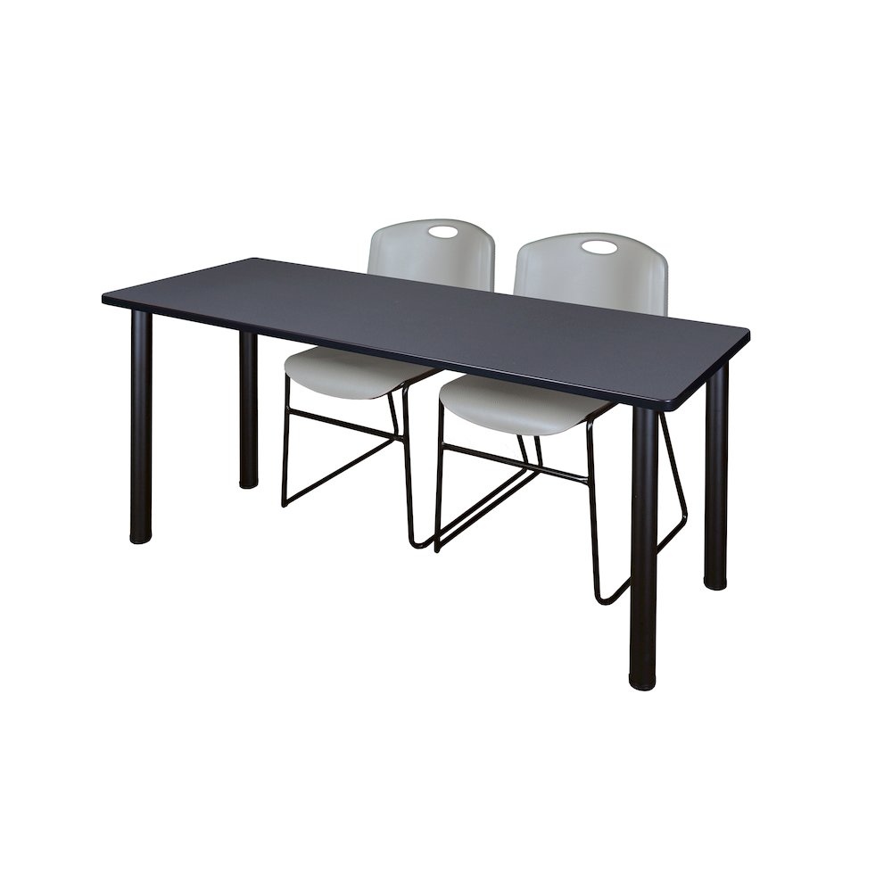 60 x 24 in. Training Table- Grey Top, Black Legs & 2 Zeng Chairs- Grey. Picture 1
