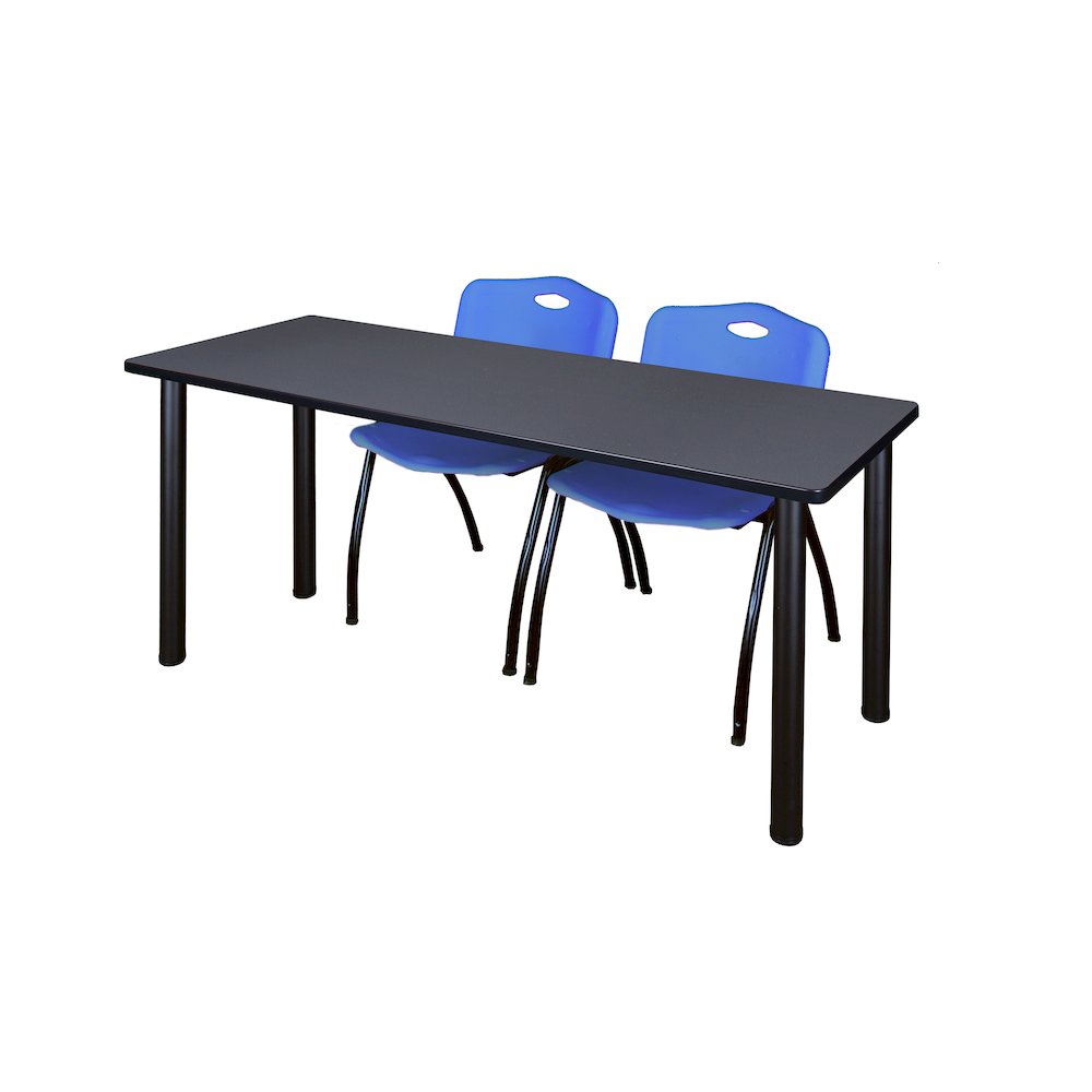 60 x 24 in. Training Table- Grey Top, Black Legs & 2 M Stack Chairs- Blue. Picture 1