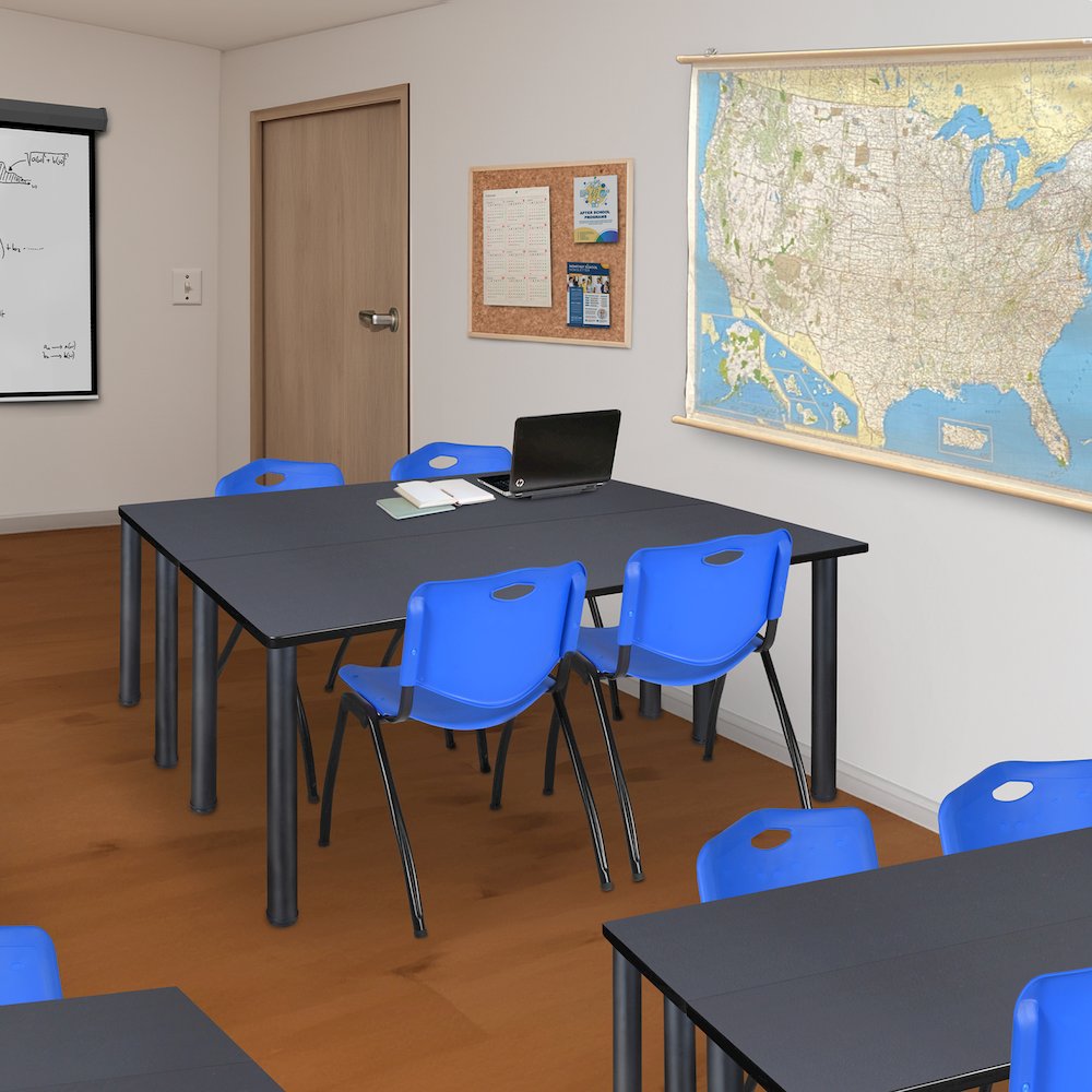 60 x 24 in. Training Table- Grey Top, Black Legs & 2 M Stack Chairs- Blue. Picture 7