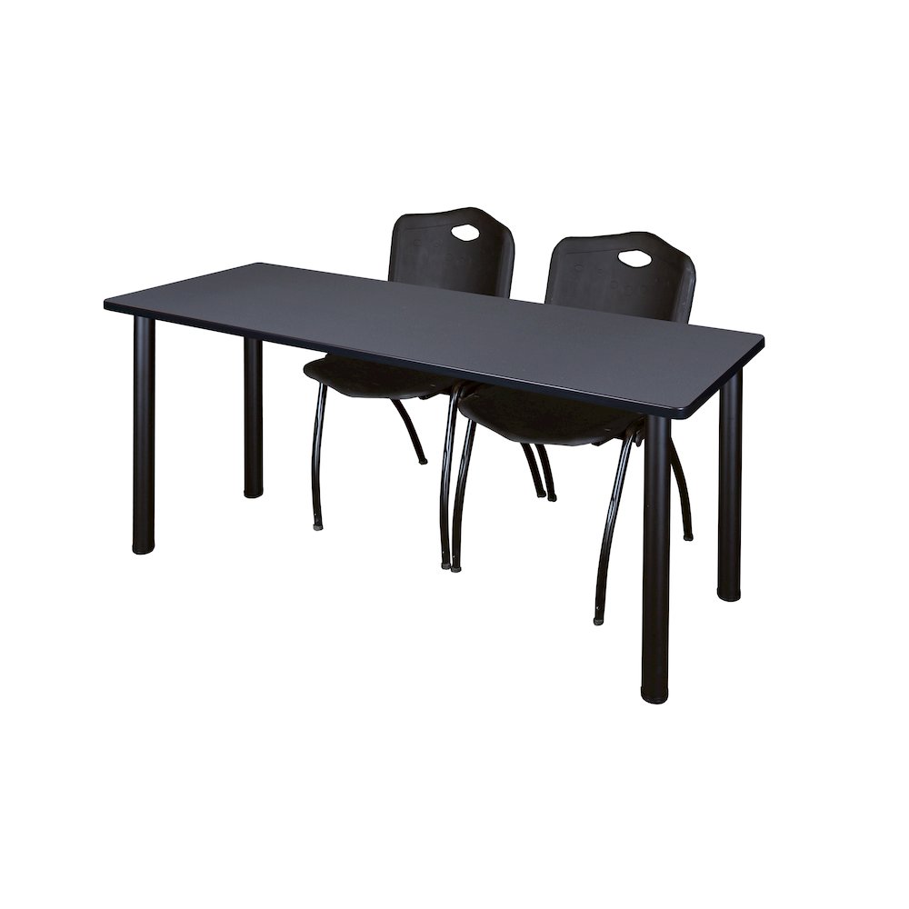 60 x 24 in. Training Table- Grey Top, Black Legs & 2 M Stack Chairs- Black. Picture 1