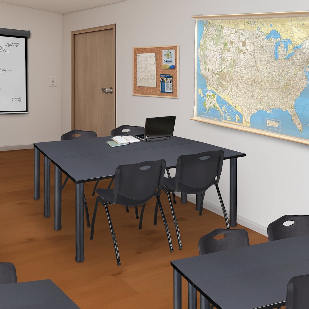 60 x 24 in. Training Table- Grey Top, Black Legs & 2 M Stack Chairs- Black. Picture 7