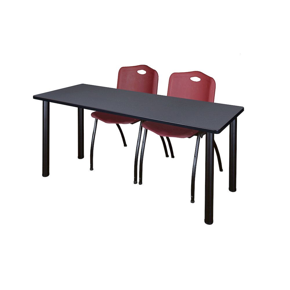 60 x 24 in. Training Table- Grey Top, Black Legs & 2 M Stack Chairs- Burgundy. Picture 1