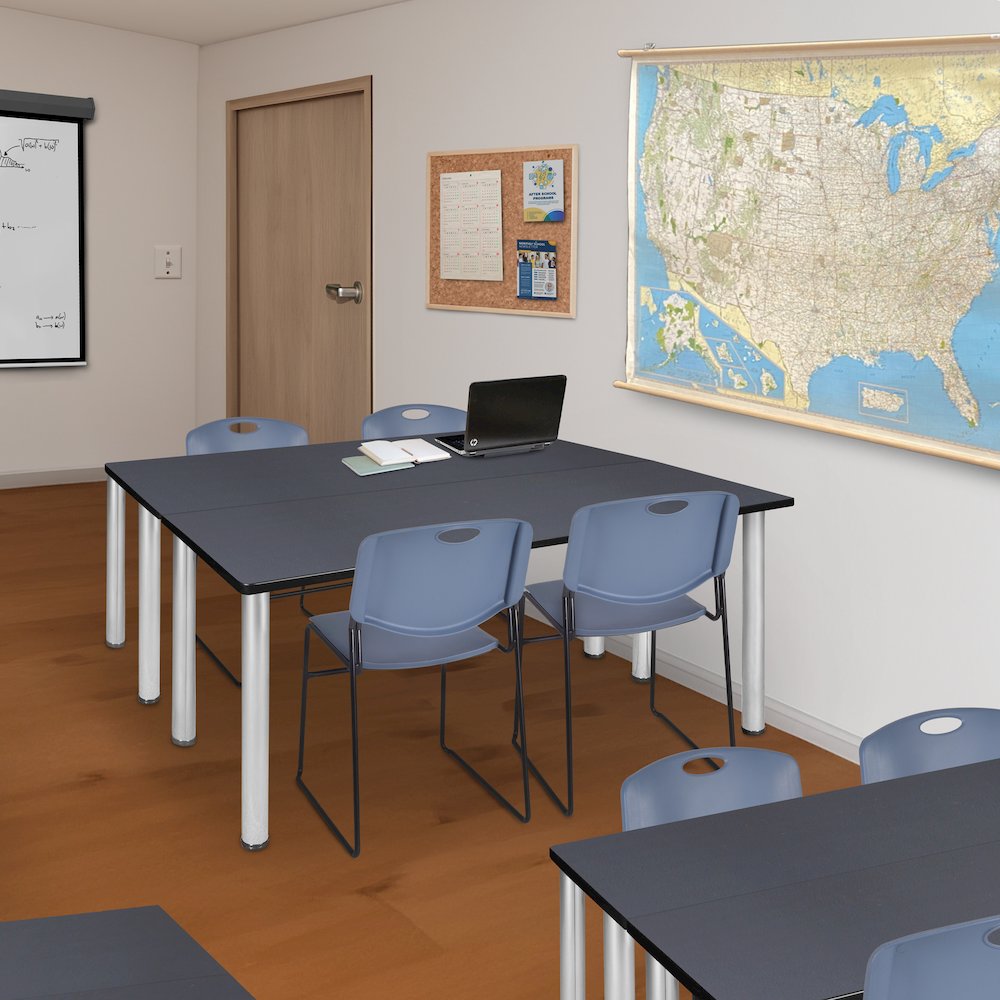 60 x 24 in. Training Table- Grey Top, Chrome Legs & 2 Zeng Chairs- Blue. Picture 7