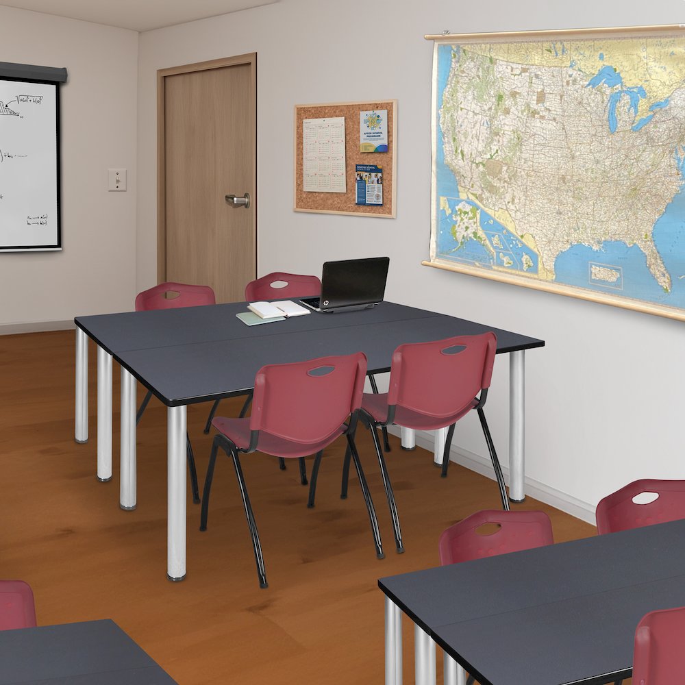 60 x 24 in. Training Table- Grey Top, Chrome Legs & 2 M Stack Chairs- Burgundy. Picture 7