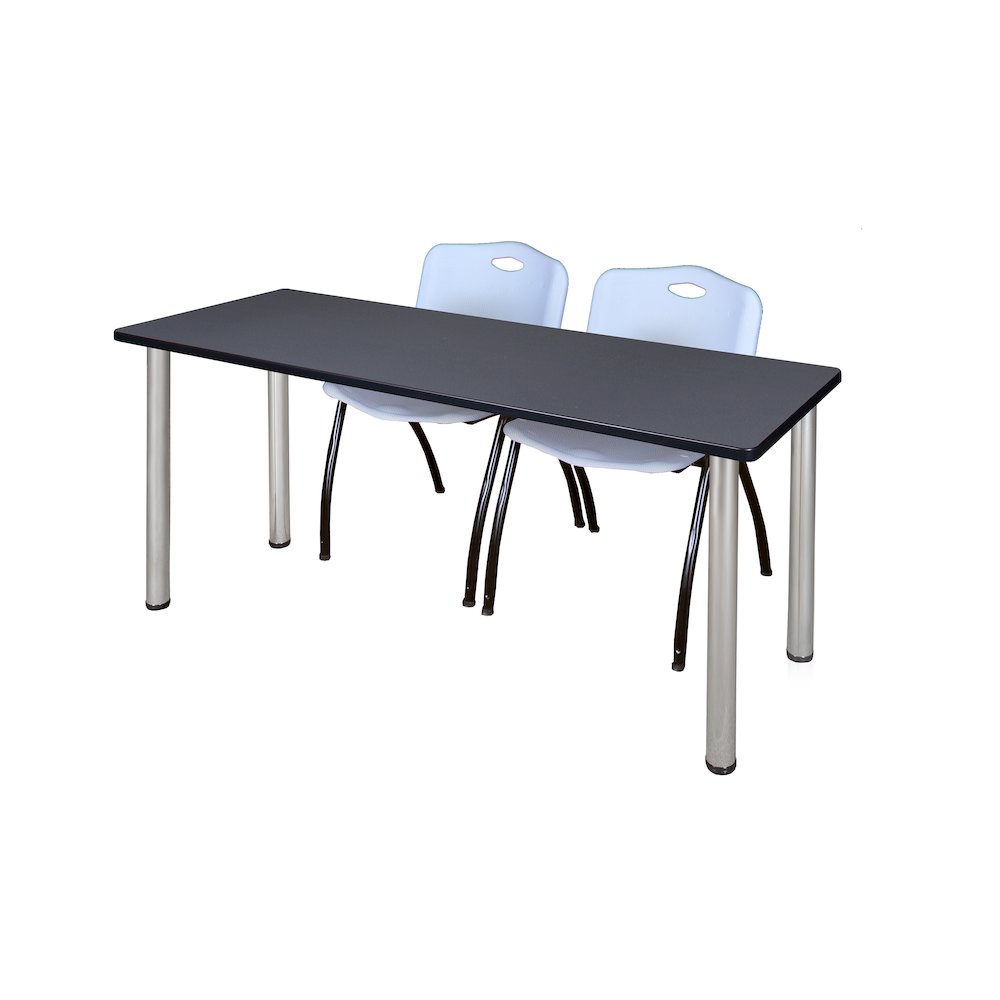 60 x 24 in. Training Table- Grey Top, Chrome Legs & 2 M Stack Chairs- Grey. Picture 1