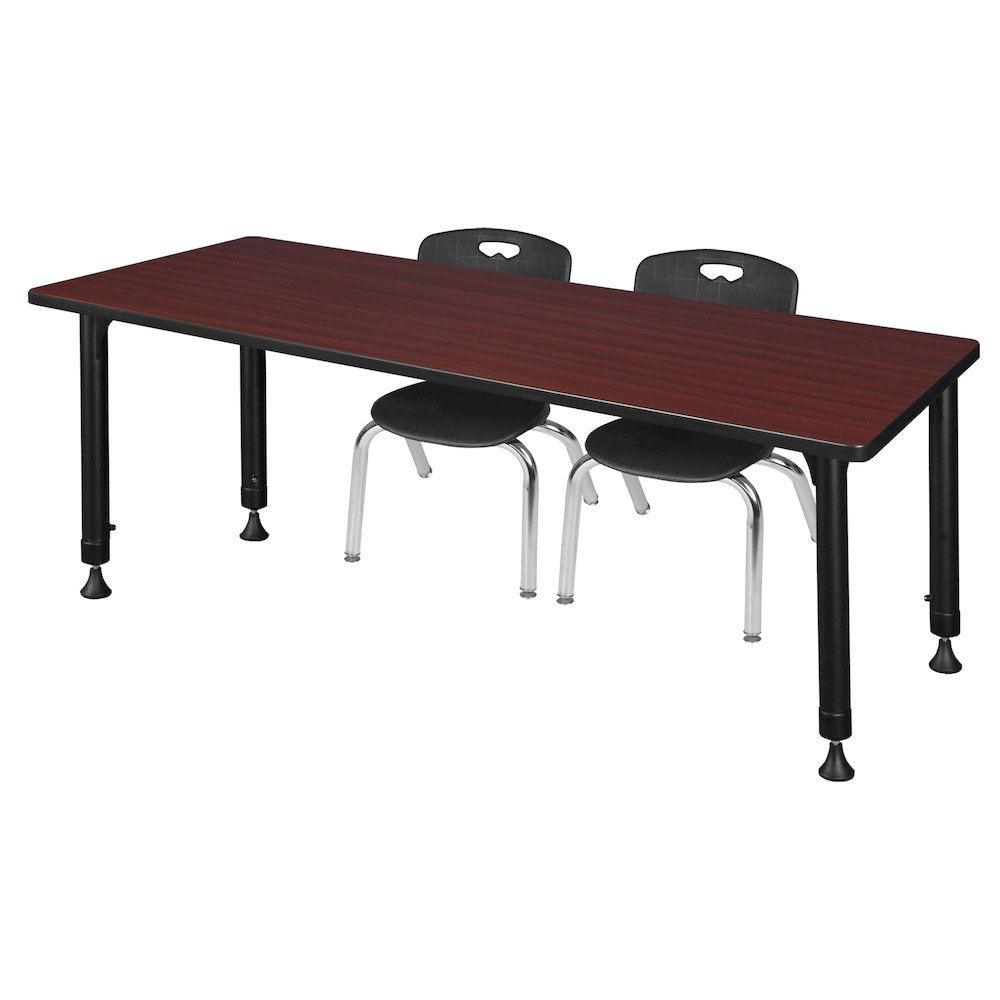 60x24 Adjustable Classroom Table- Mahogany & 2 Andy 12 Stack Chairs- Black. Picture 1
