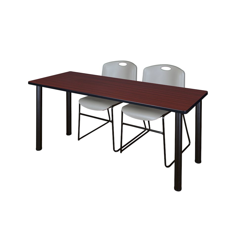 60 x 24 in. Training Table- Mahogany Top, Black Legs & 2 Zeng Chairs- Grey. Picture 1