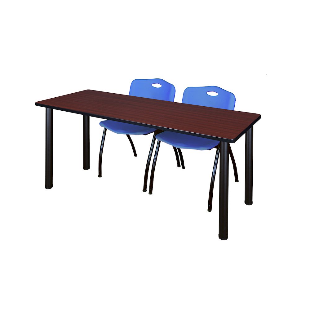 60 x 24 in. Training Table- Mahogany Top, Black Legs & 2 M Stack Chairs- Blue. Picture 1