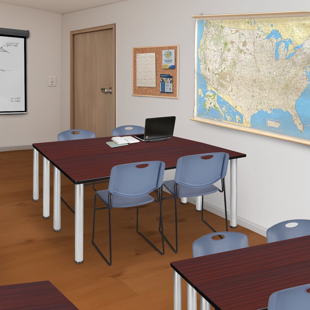 60 x 24 in. Training Table- Mahogany Top, Chrome Legs & 2 Zeng Chairs- Blue. Picture 7