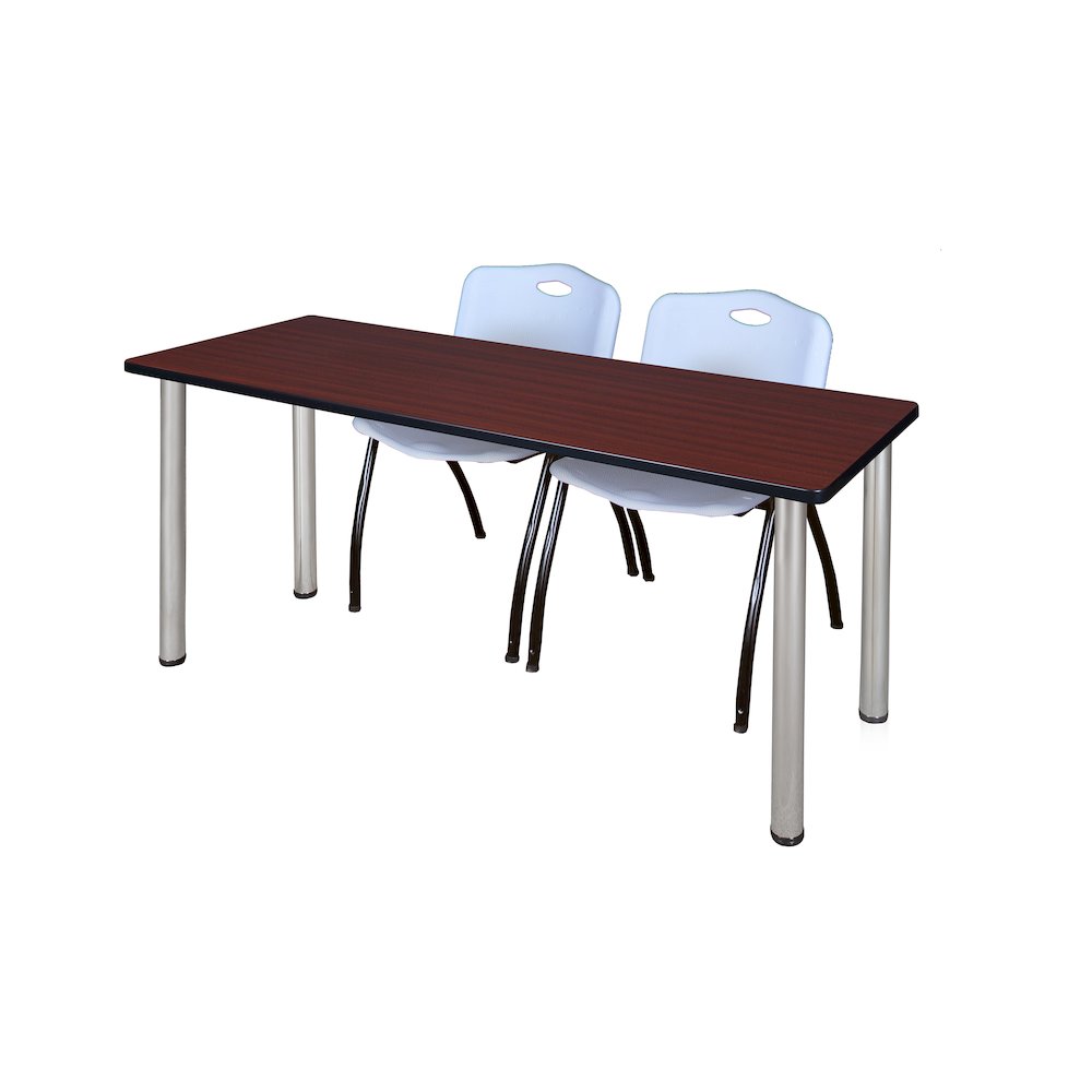 60 x 24 in. Training Table- Mahogany Top, Chrome Legs & 2 M Stack Chairs- Grey. Picture 1
