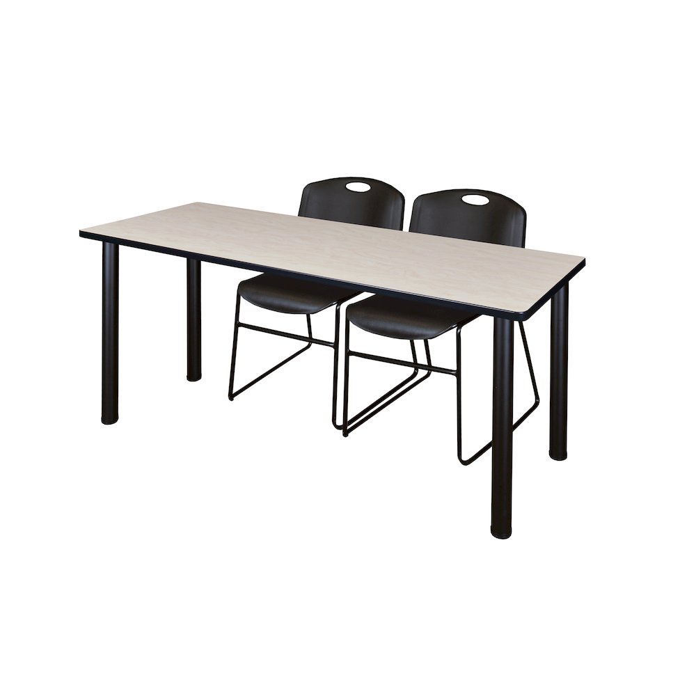 60 x 24 in. Training Table- Maple Top, Black Legs & 2 Zeng Chairs- Black. Picture 1