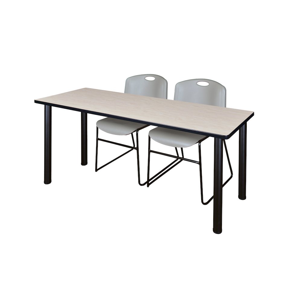 60 x 24 in. Training Table- Maple Top, Black Legs & 2 Zeng Chairs- Grey. Picture 1