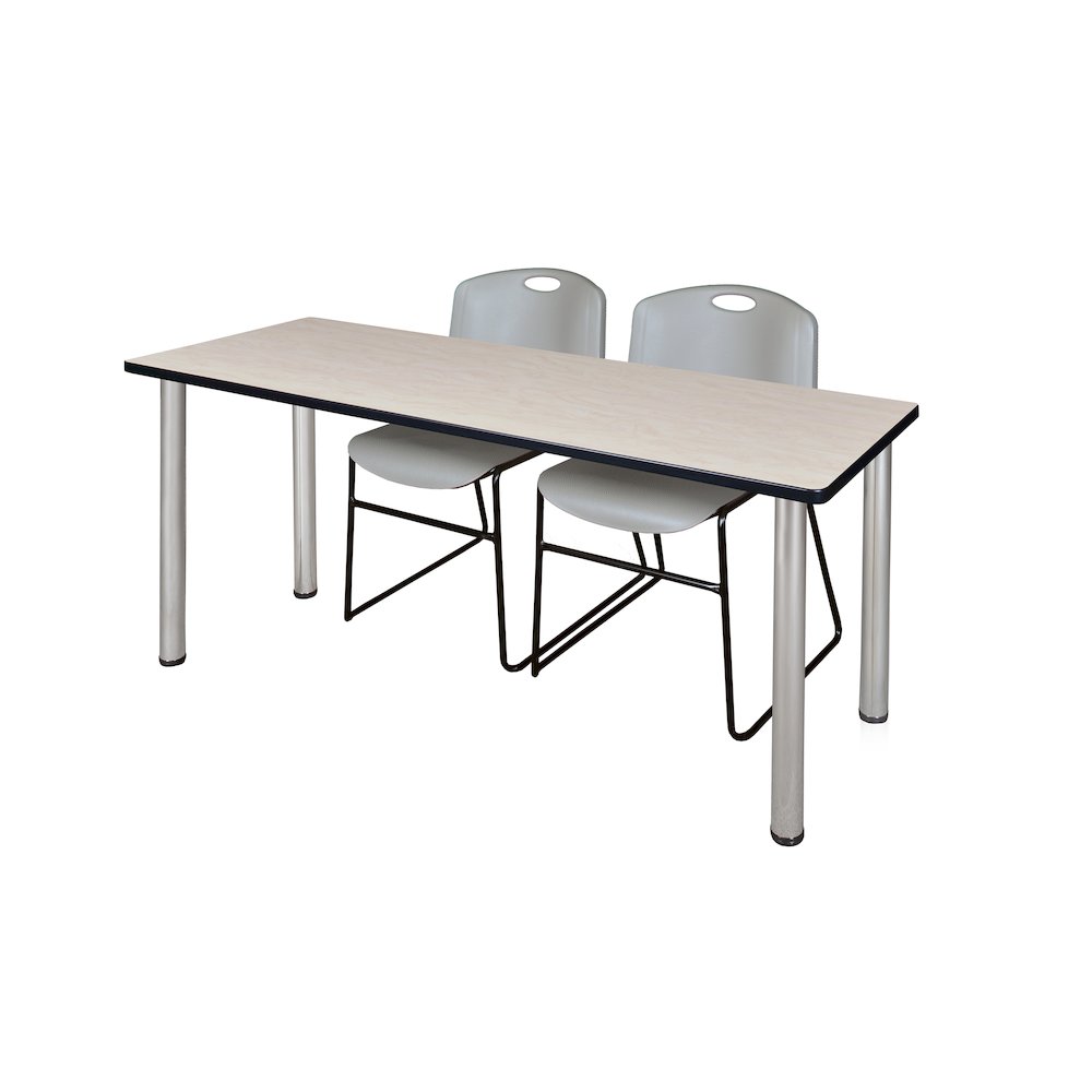 60 x 24 in. Training Table- Maple Top, Chrome Legs & 2 Zeng Chairs- Grey. Picture 1