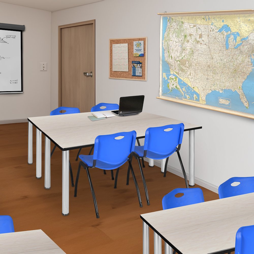 60 x 24 in. Training Table- Maple Top, Chrome Legs & 2 M Stack Chairs- Blue. Picture 7